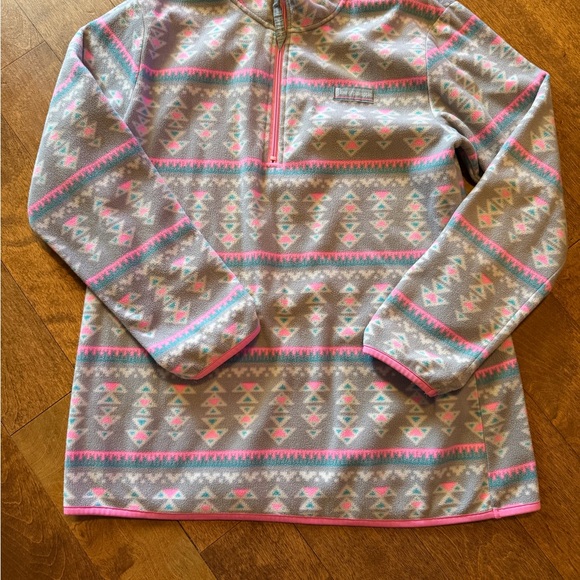 Love & Pineapples Tops - Half-Zip Fleece Pullover Sweatshirt - Gray & Pink Aztec